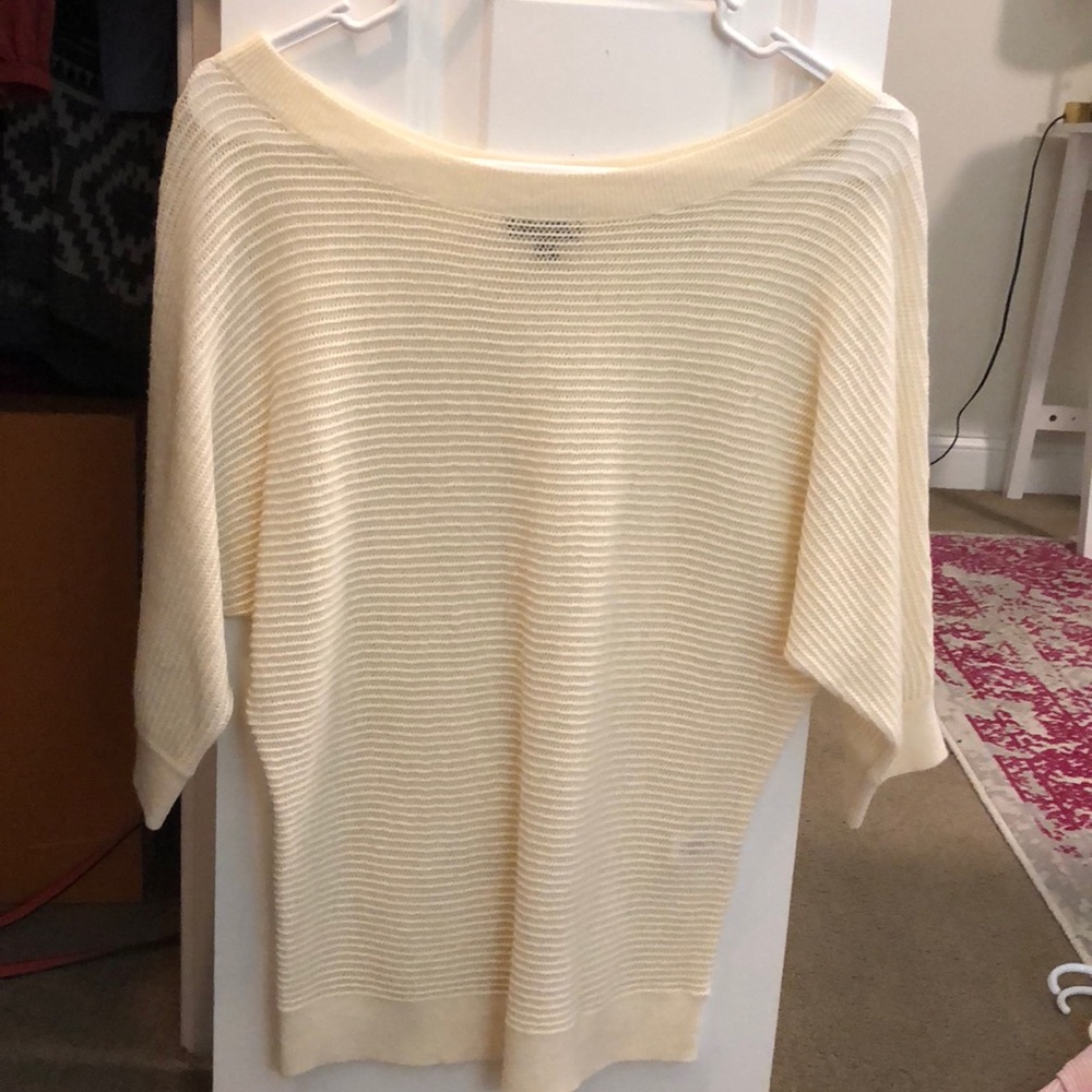 off-shoulder cream quarter-sleeve sweater